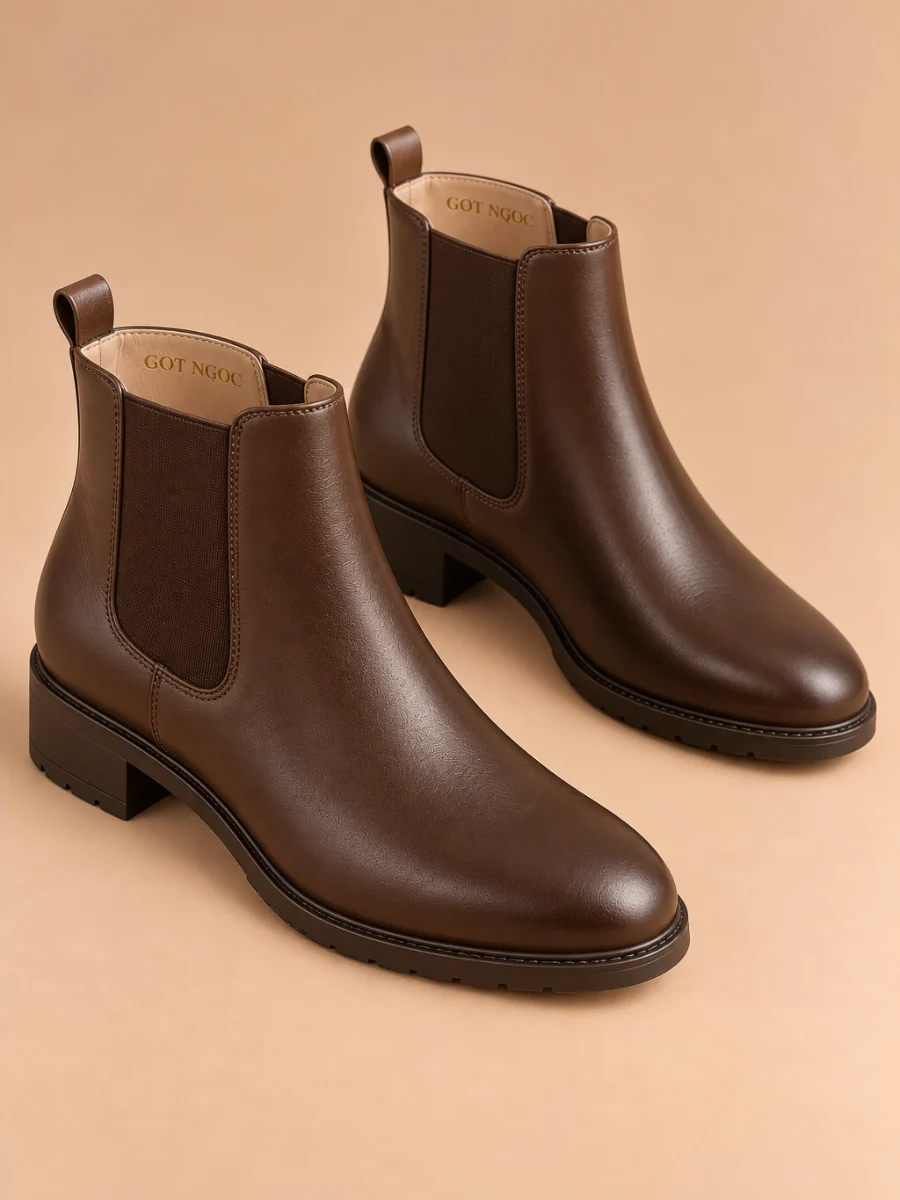 Boots chelsea nữ da nâu Gót Ngọc