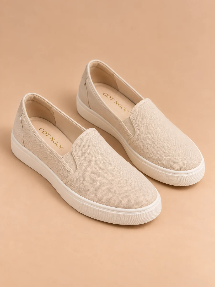 Giày slip-on vải canvas be Gót Ngọc