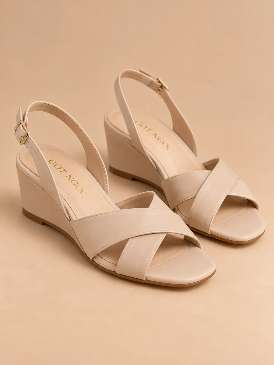 Sandal quai ngang đế xuồng 5 cm be Gót Ngọc