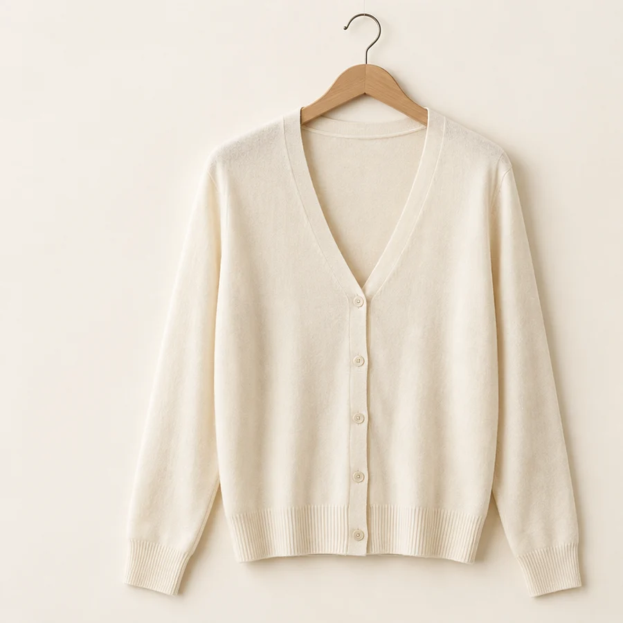 Áo cardigan len mỏng màu kem