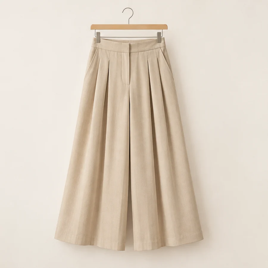 Quần culottes xếp ly màu be